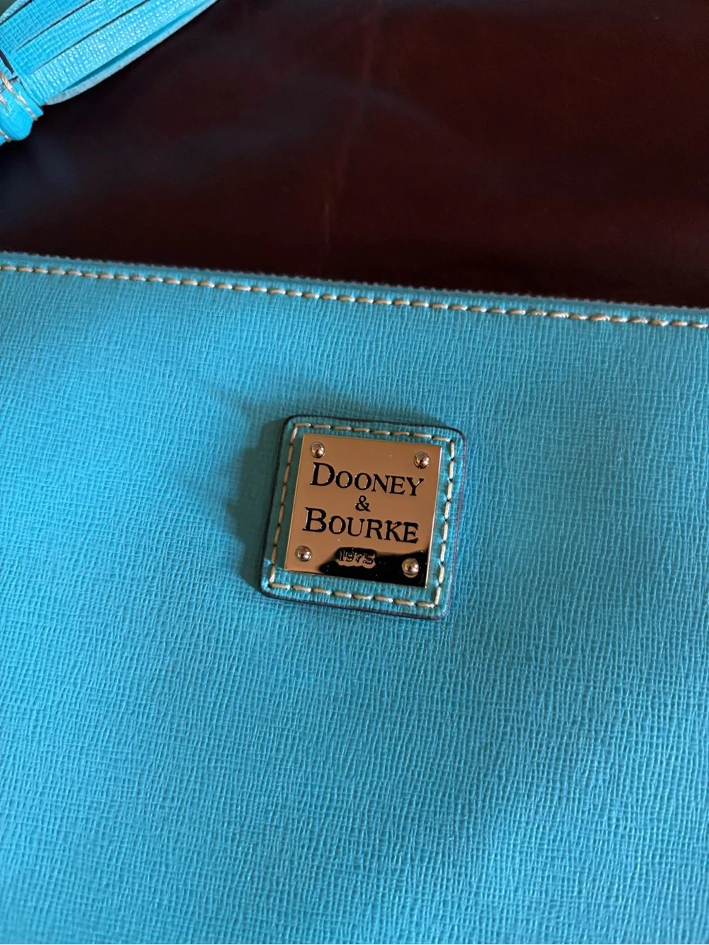 Dooney & Bourke Aqua Leather Wristlet Clutch with Tassel